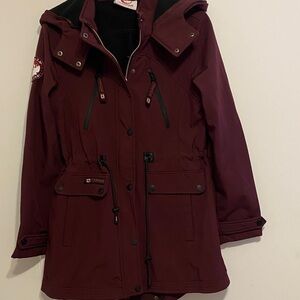Canada Weathergear Hooded Parka Jacket - Burgundy, black spot on sleeve.